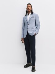 Chambray Blue Regular Fit Textured Linen Blend Blazer - Image 3 of 11