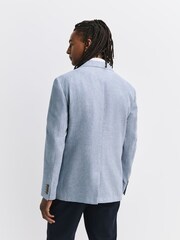 Chambray Blue Regular Fit Textured Linen Blend Blazer - Image 4 of 11