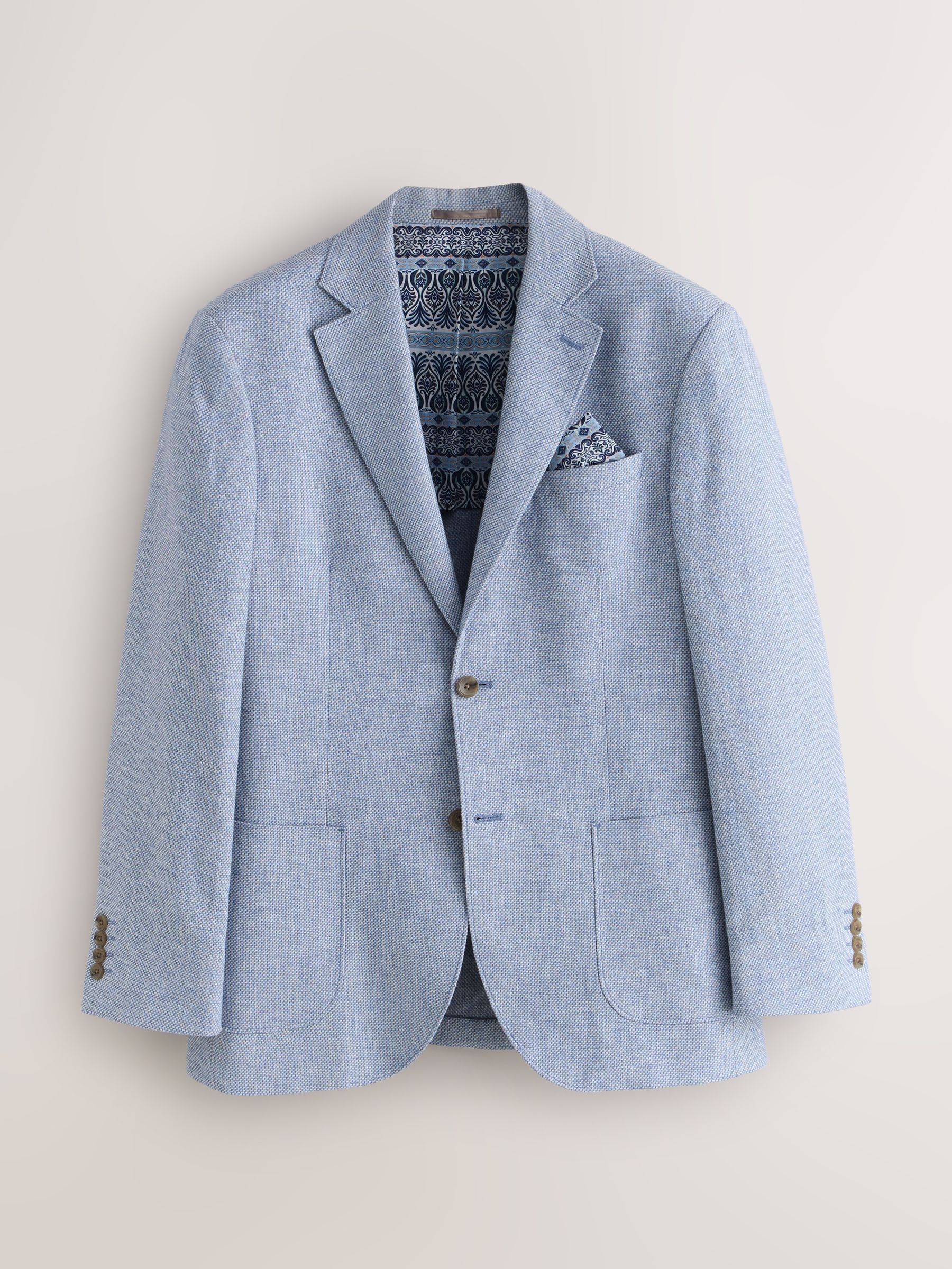 Buy Chambray Blue Regular Fit Textured Linen Blend Blazer from