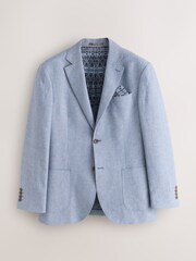 Chambray Blue Regular Fit Textured Linen Blend Blazer - Image 6 of 11