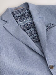 Chambray Blue Regular Fit Textured Linen Blend Blazer - Image 8 of 11