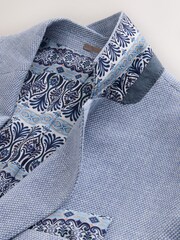 Chambray Blue Regular Fit Textured Linen Blend Blazer - Image 9 of 11