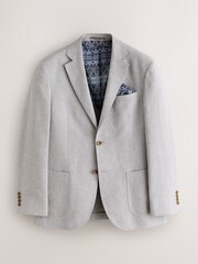 Light Grey Regular Fit Textured Linen Blend Blazer - Image 1 of 6