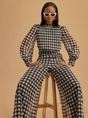 River Island Black Gingham Long Sleeve Crop Top - Imagen 1 de 4