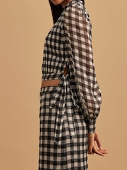 River Island Black Gingham Long Sleeve Crop Top - Imagen 2 de 4