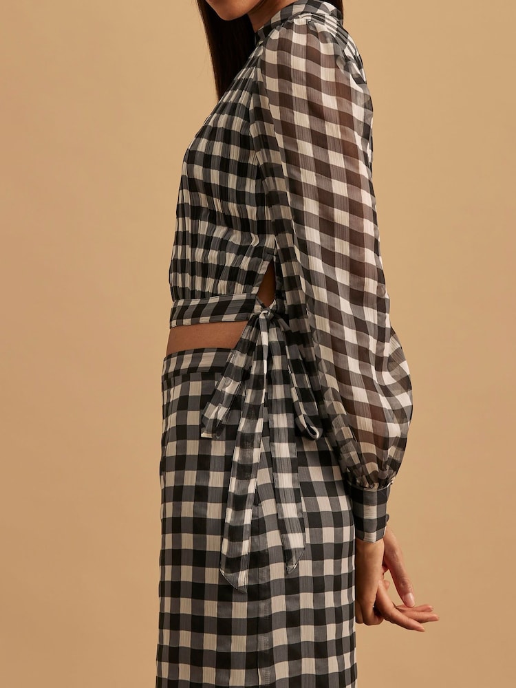 River Island Black Gingham Long Sleeve Crop Top - Imagen 2 de 4