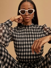 River Island Black Gingham Long Sleeve Crop Top - Imagen 3 de 4