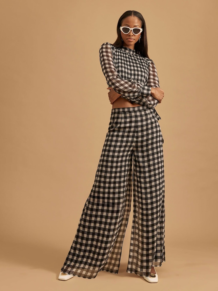 River Island Black Gingham Long Sleeve Crop Top - Imagen 4 de 4