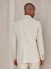 Neutral Regular Fit Check Cotton Linen Blend Suit Jacket - Image 3 of 10