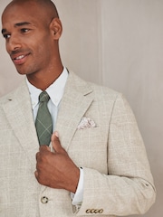 Neutral Regular Fit Check Cotton Linen Blend Suit Jacket - Image 4 of 10