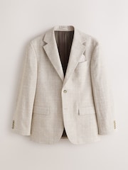 Neutral Regular Fit Check Cotton Linen Blend Suit Jacket - Image 5 of 10