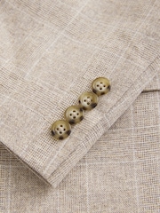 Neutral Regular Fit Check Cotton Linen Blend Suit Jacket - Image 9 of 10