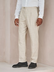Neutral Check Cotton Linen Blend Suit Trousers - Image 1 of 9