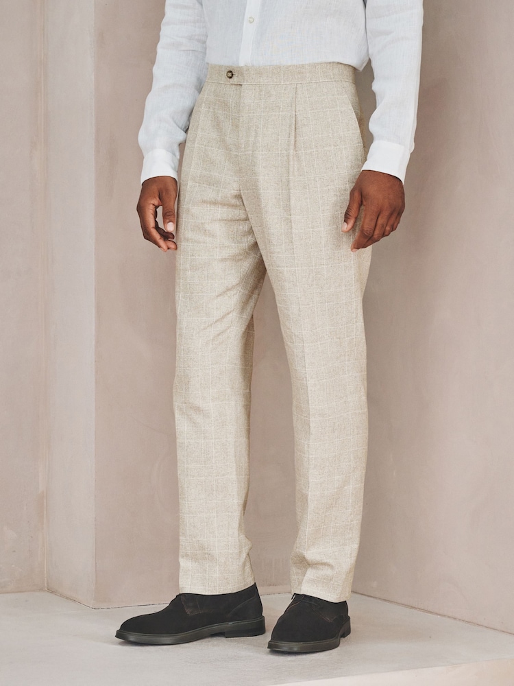 Neutral Check Cotton Linen Blend Suit Trousers - Image 1 of 9