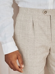 Neutral Check Cotton Linen Blend Suit Trousers - Image 4 of 9