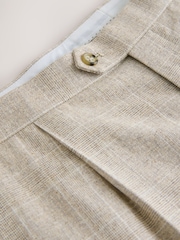 Neutral Check Cotton Linen Blend Suit Trousers - Image 8 of 9