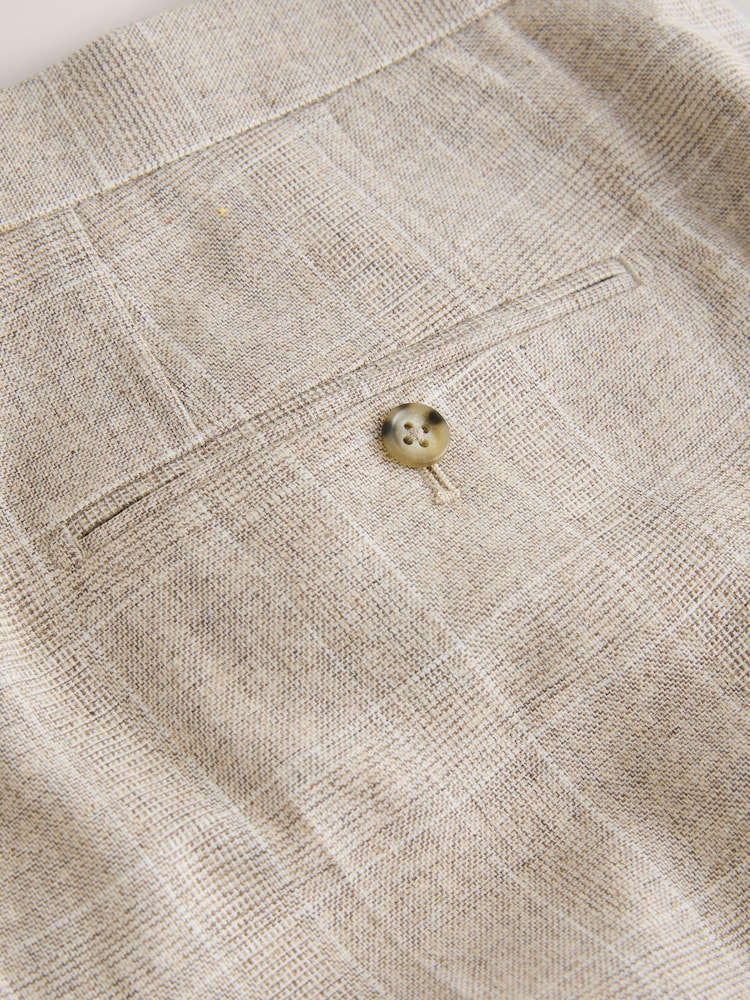 Neutral Check Cotton Linen Blend Suit Trousers - Image 9 of 9