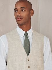 Neutral Check Cotton Linen Blend Suit Waistcoat - Image 4 of 8