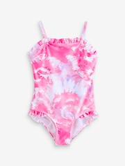Angels By Accessorize Pink Girls Ruffle Tie Dye Swimsuit - Image 1 of 1