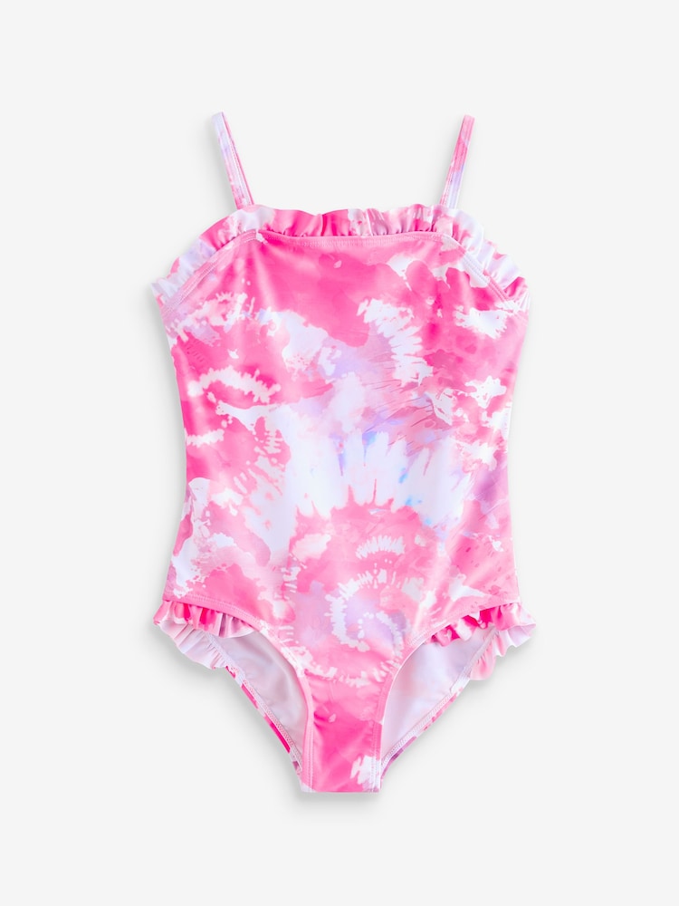 Angels By Accessorize Pink Girls Ruffle Tie Dye Swimsuit - Image 1 of 1