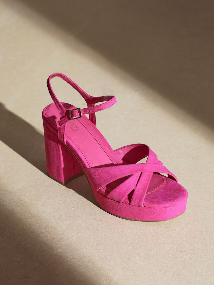 Linzi Pink Keliah Platform Cross-Over Strap Block Heeled Sandals - Image 1 of 5 Linzi Pink Keliah Platform Cross-Over Strap Block Heeled Sandals - Image 1 of 5