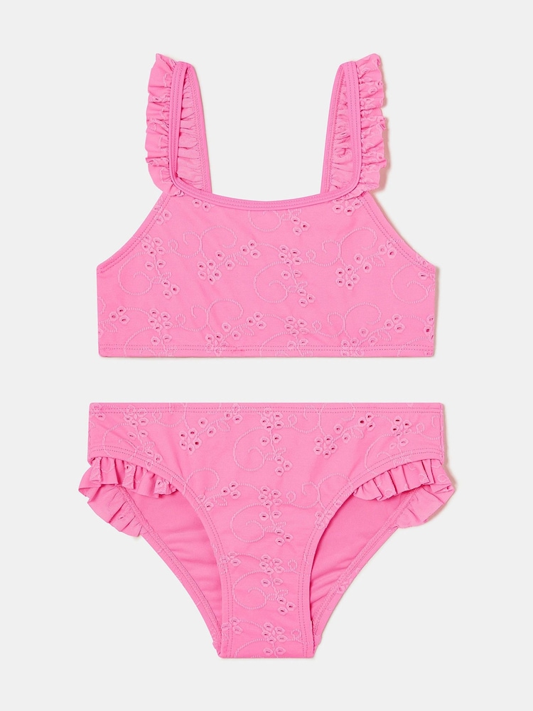 Angels By Accessorize Pink Girls Ruffle Broderie Bikini Set - Image 1 of 2