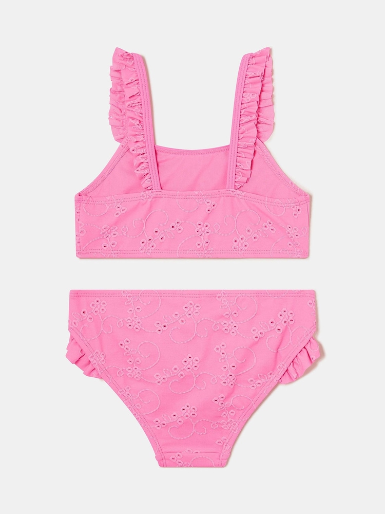 Angels By Accessorize Pink Girls Ruffle Broderie Bikini Set - Image 2 of 2