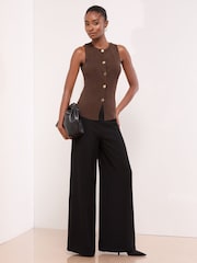 Lipsy Chocolate Brown Longline Knitted Sleeveless Waistcoat - Image 3 of 4