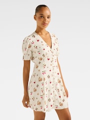 Forever New Cream Mini Berna Printed Dress Contains Linen - Image 3 of 5