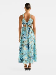 Forever New Blue Dakota Printed Halter Neck Midi Dress Contains Linen - Image 2 of 5
