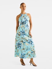 Forever New Blue Dakota Printed Halter Neck Midi Dress Contains Linen - Image 4 of 5