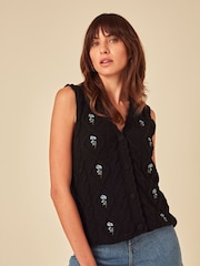 Nobodys Child Black Cable & Embroidered Waistcoat - Image 1 of 4