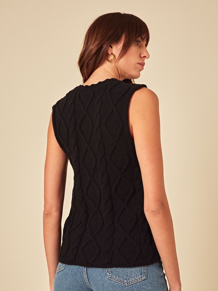 Nobodys Child Black Cable & Embroidered Waistcoat - Image 2 of 4