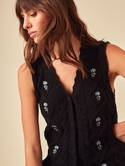 Nobodys Child Black Cable & Embroidered Waistcoat - Image 4 of 4