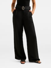 Forever New Black Alice Belted Wide Leg Trousers Contains Linen - Image 1 of 5