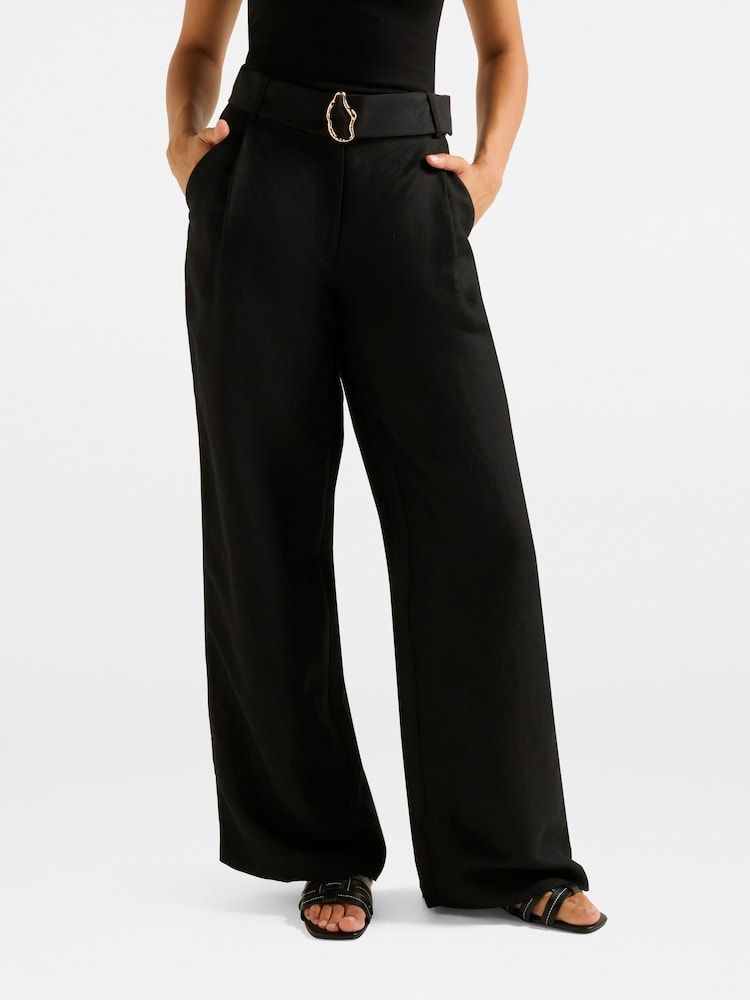 Forever New Black Alice Belted Wide Leg Trousers Contains Linen - Image 1 of 5