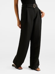 Forever New Black Alice Belted Wide Leg Trousers Contains Linen - Image 2 of 5