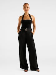 Forever New Black Alice Belted Wide Leg Trousers Contains Linen - Image 3 of 5