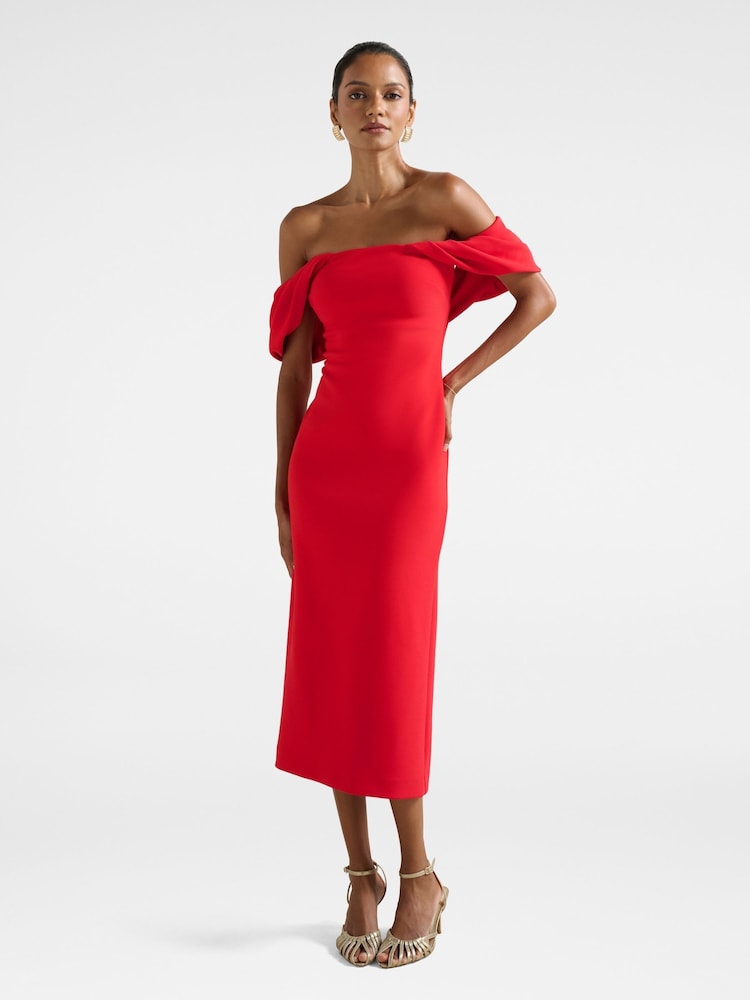 Forever New Red Jacinta Petite Off Shoulder Midi Dress - Image 1 of 4