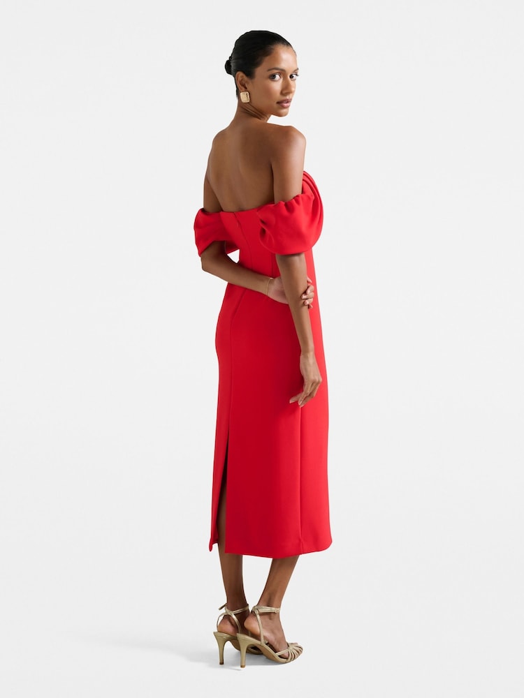 Forever New Red Jacinta Petite Off Shoulder Midi Dress - Image 2 of 4