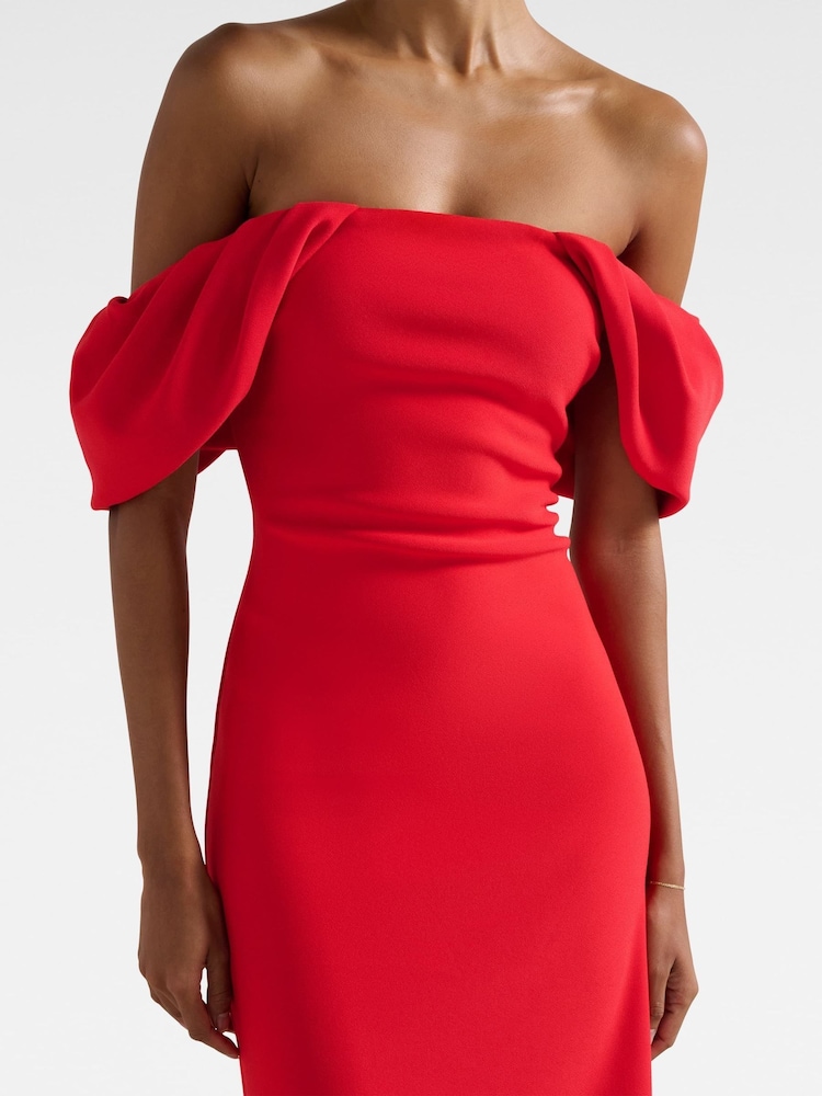 Forever New Red Jacinta Petite Off Shoulder Midi Dress - Image 4 of 4