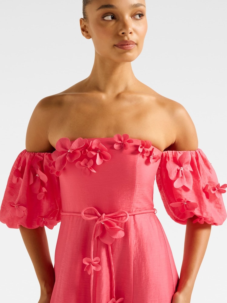 Buy Forever New Pink Cora Floral Print Appliqu Midi Dress Contains Linen  from Next Luxembourg