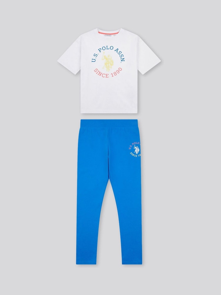 U.S. Polo Assn Blue Girls Oversized Graphic Print T-Shirt & Leggings Set - Image 1 of 5