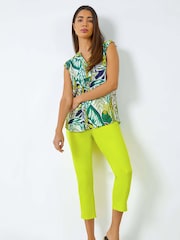 Roman Green/Lime Cropped Stretch Elastic Waist Denim Leggings - Image 1 of 5