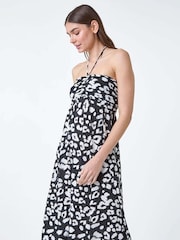 Roman Black Animal Print Stretch Bandeau Midi Dress - Image 2 of 5