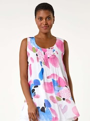 Roman Pink Abstract Print Pintuck Overlay Vest Top - Image 2 of 5