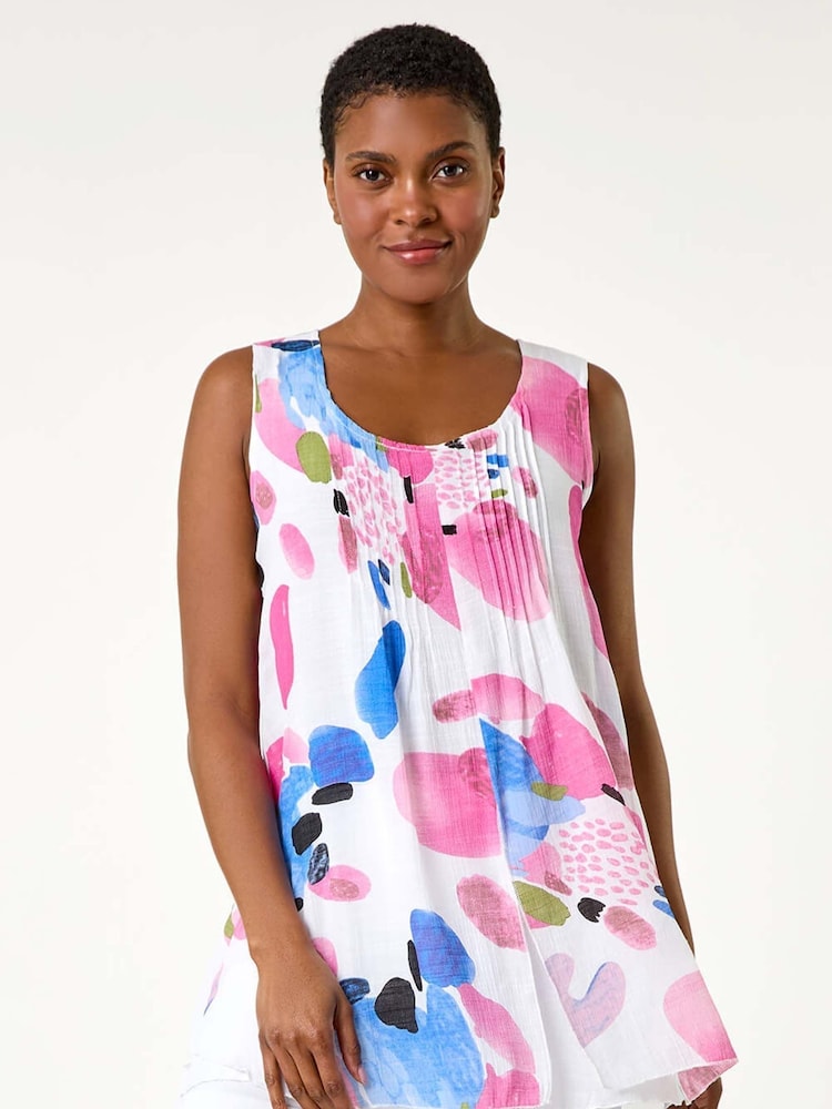 Roman Pink Abstract Print Pintuck Overlay Vest Top - Image 2 of 5