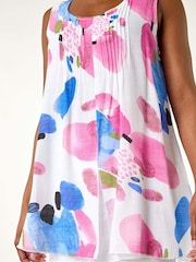 Roman Pink Abstract Print Pintuck Overlay Vest Top - Image 5 of 5
