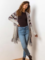 Roman Aztec Print Tassel Hem Longline Cardigan - Slika 2 iz 5
