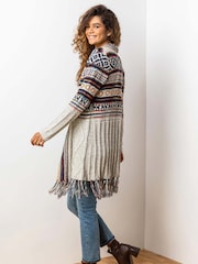 Roman Aztec Print Tassel Hem Longline Cardigan - Slika 3 iz 5